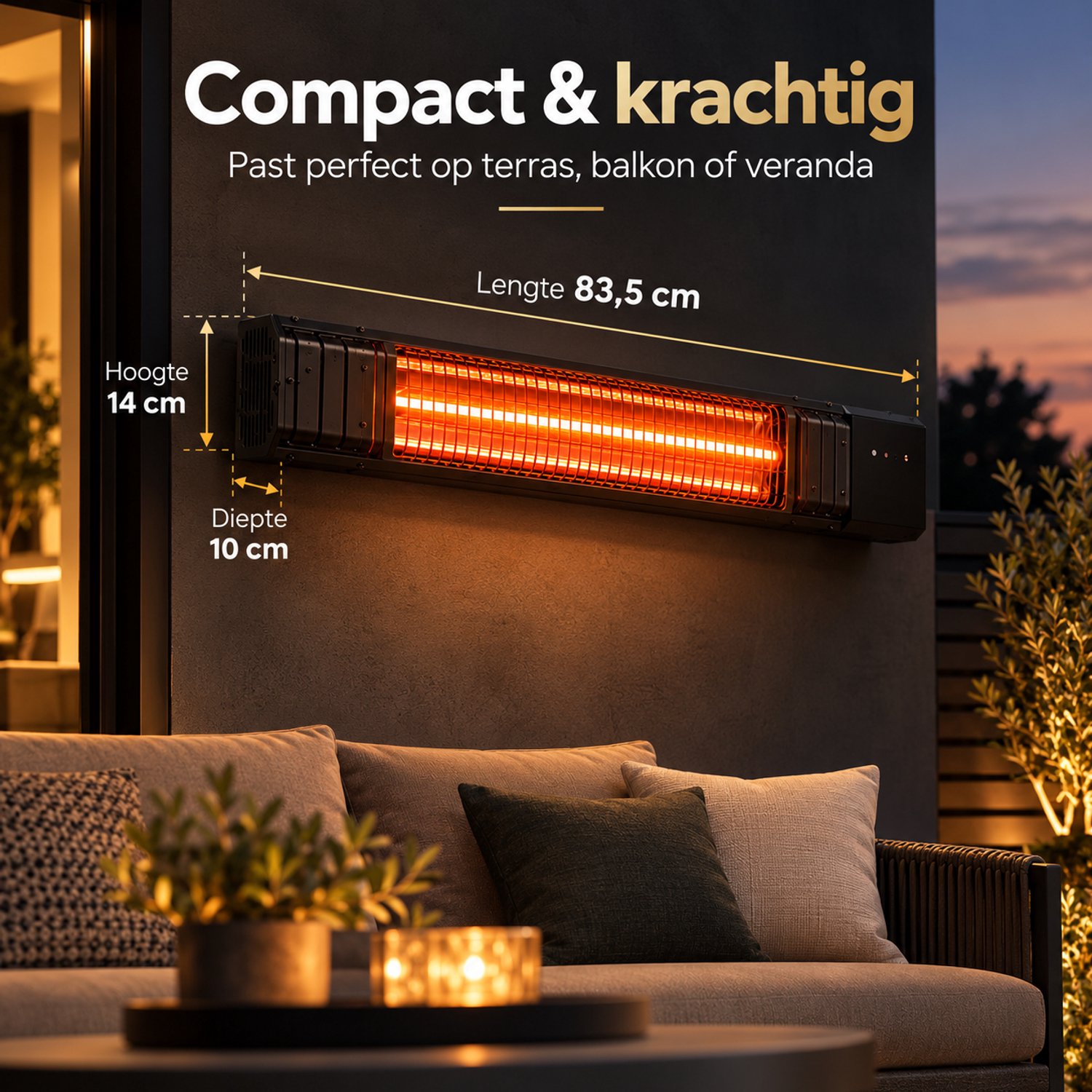 DM Elektrische Terrasverwarmer 2500W - Infrarood - Wandmodel - IP65 - 9 standen – foto 7