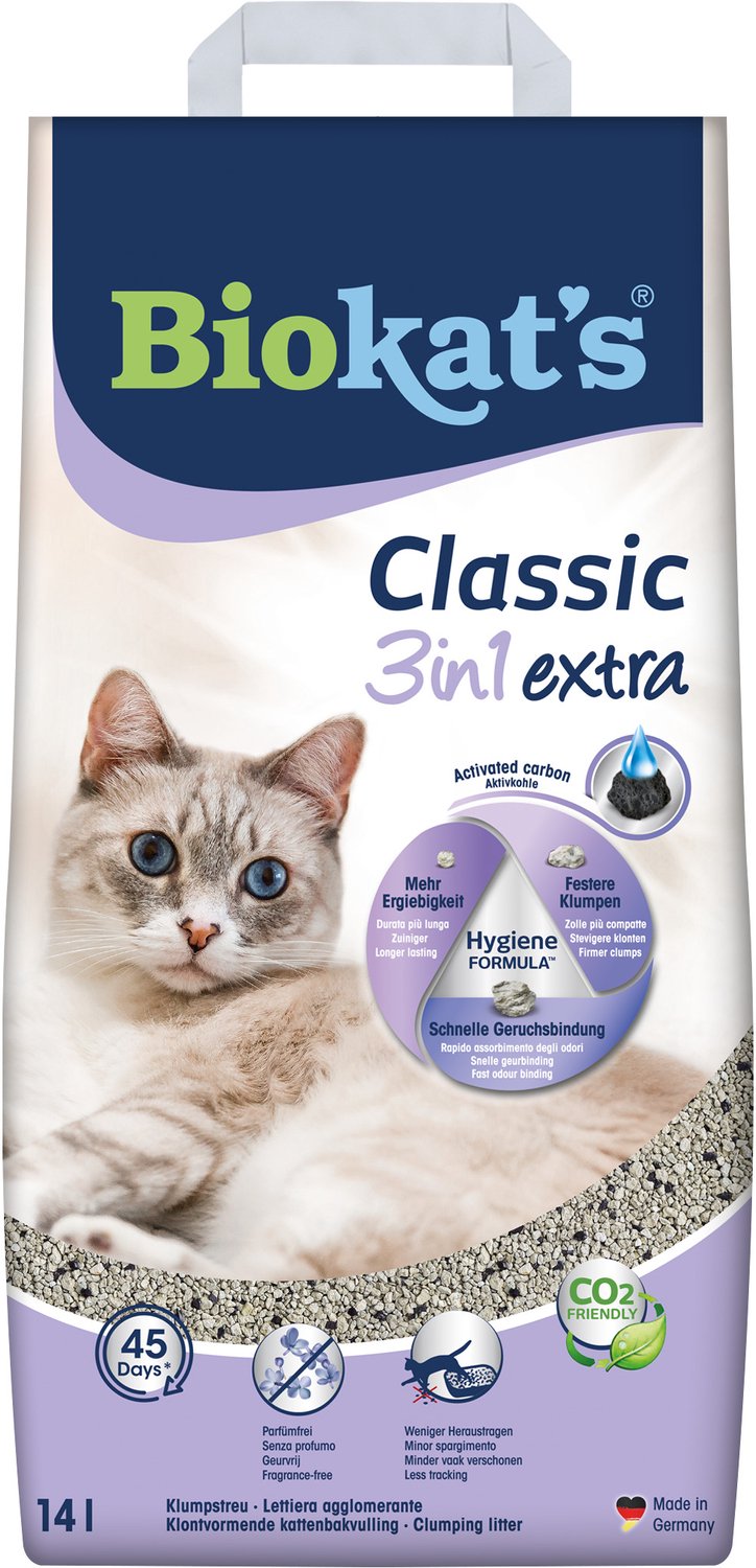 Bol.com Biokat's Classic 3in1 Extra - 14 L - Kattenbakvulling - Klontvormend - Parfumvrij - Actieve kool aanbieding
