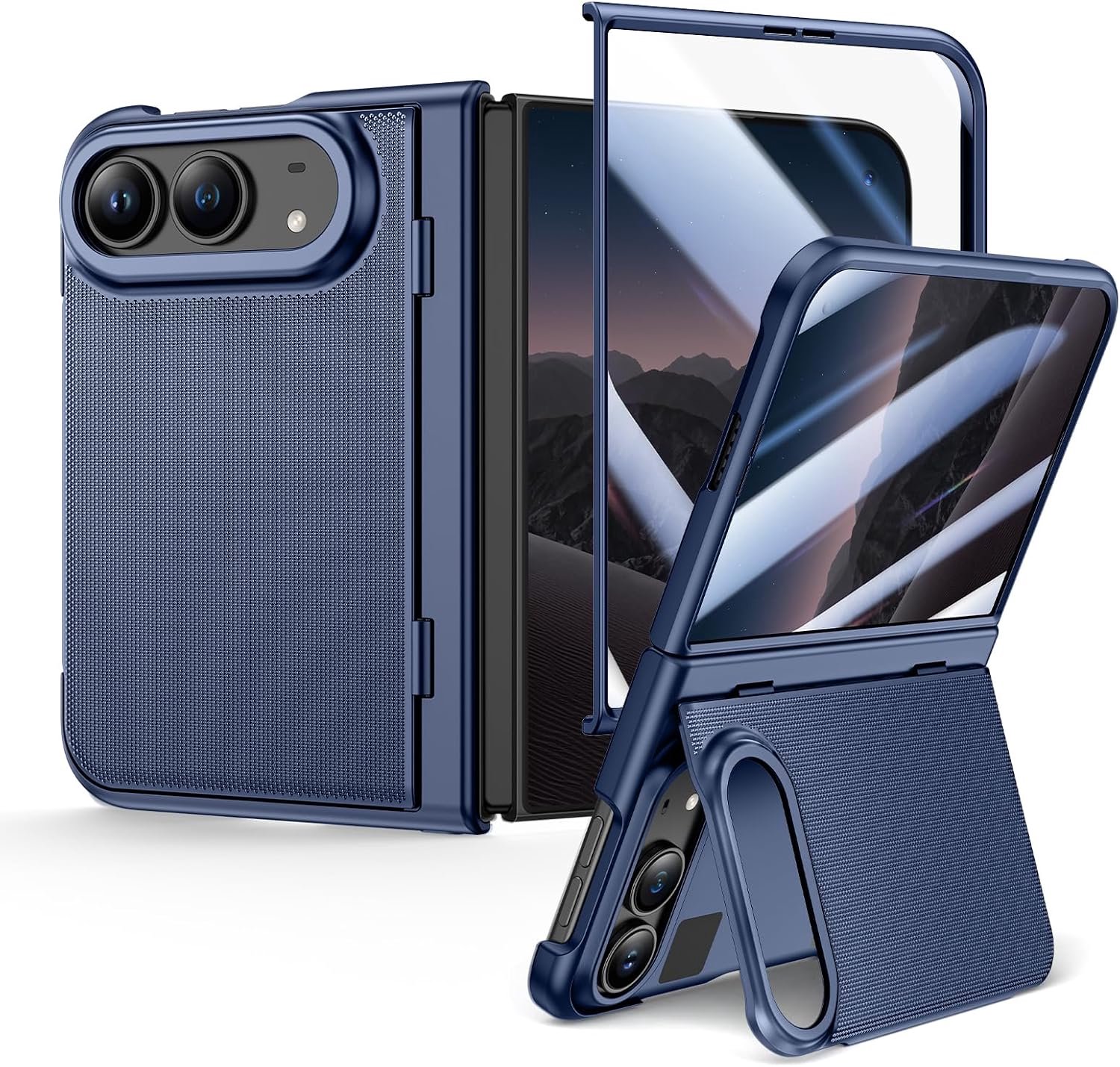 Zandarix Hoesje Apple iPhone Duo - Back Cover Hoesje - Antisliptextuur - Schokbestendig - Kickstand - Blauw