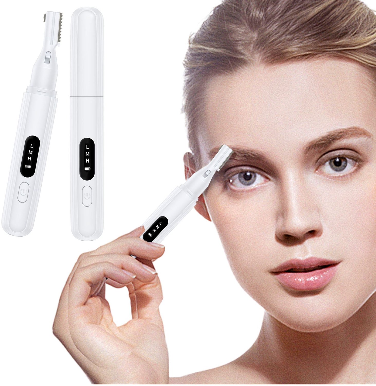 2-delige set- Elektrische Wenkbrauwtrimmer voor Vrouwen - Mini Ontharingsapparaat & Haartrimmer met Dubbel Mesje - Veilig & Draadloos Scheerapparaat voor Gezicht, Lichaam & Bikini (USB Oplaadbaar)