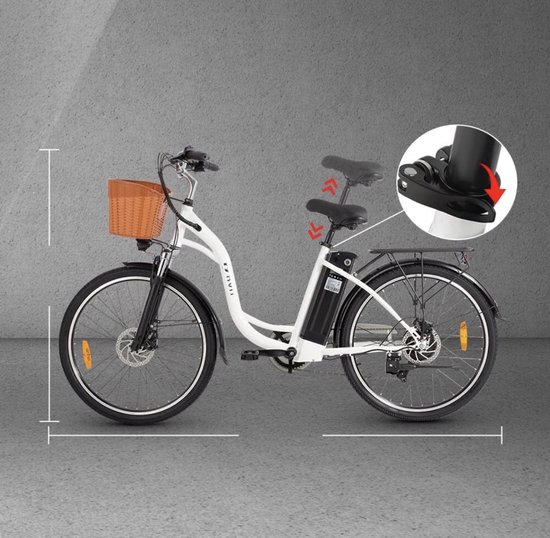 Elektrische fiets - DYU C6 - met tracker - E bike - 26 inch banden - 250W motor - Zwart - 25km/h - electric bike — afbeelding 4