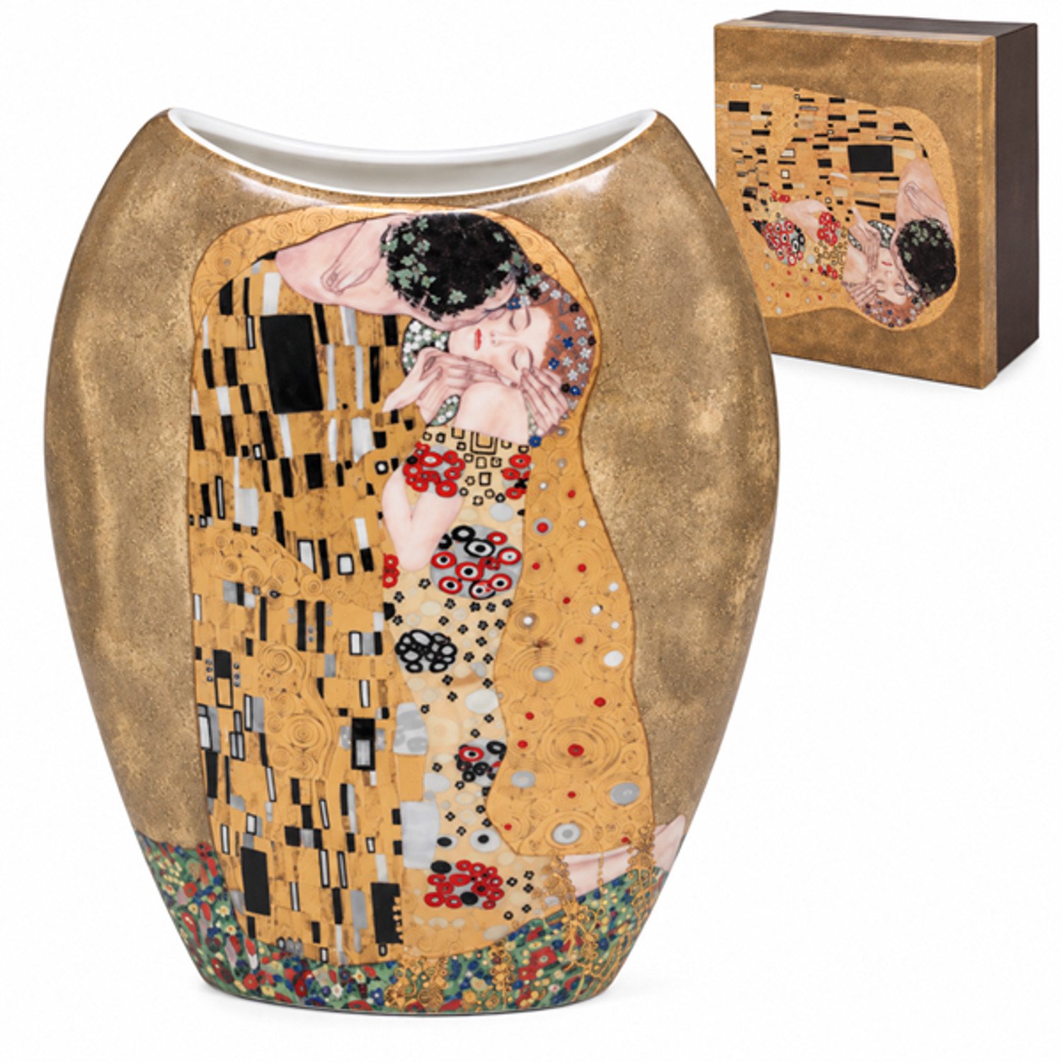 Queen Isabell Porseleinen vaas in een geschenkdoos, uit de collectie Klimt: De Kus bruin