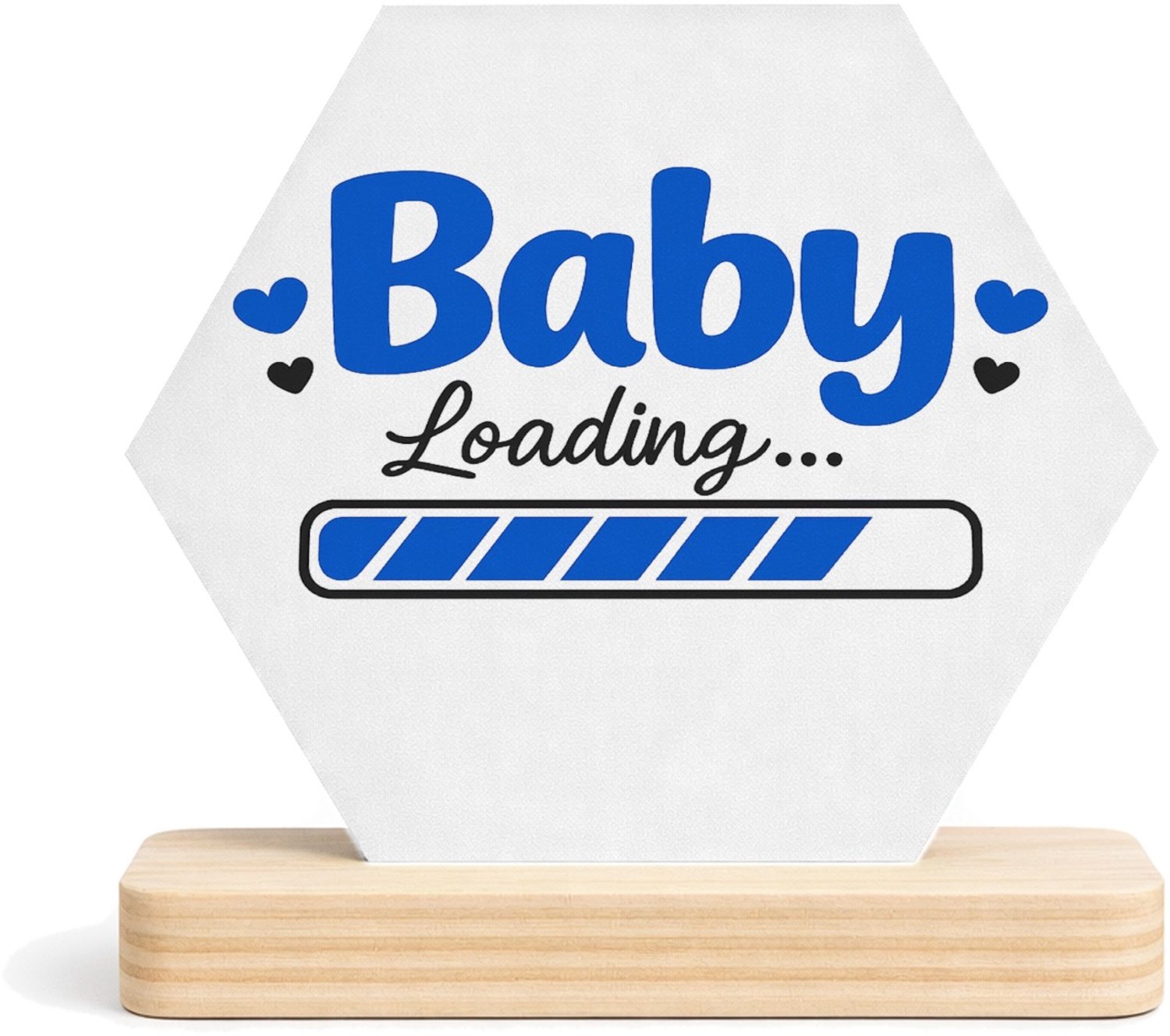Mr Cadeautjes MDF fotolijst/inleg hexagon 14 x 13 - design Speelse typografische zwangerschapsaankondiging met een ande | cadeau Wit