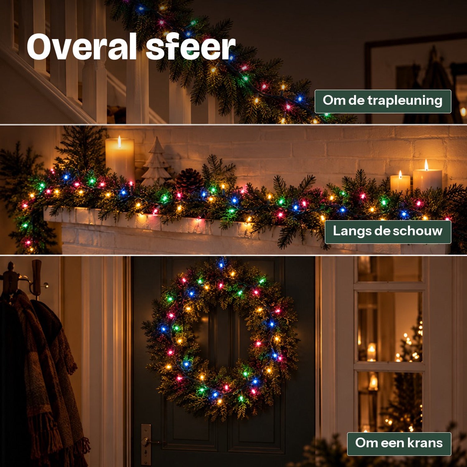 Levano Kerstverlichting Multicolor 192 LED 15 m - Lichtsnoer voor Binnen en Buiten - Kerstlampjes op Batterij - Kerstboomverlichting - Kerstversiering - Lichtslinger - Kerstlichtjes - LED Lampjes - Lichtjes Slinger op Batterijen - Lichtketting – foto 8