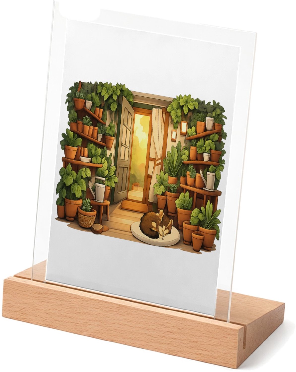 Mr Cadeautjes Glasframe met vaste tekst - design Een serene nachttuin in een serre met maanlicht en zachte mi | cadeau Wit