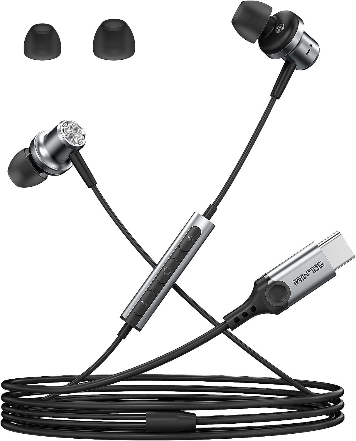 USB-C In-Ear Hoofdtelefoon met Microfoon - Zwartgrijs - Bedraad - Hoogwaardige Geluidskwaliteit - Voor Smartphones en Laptops