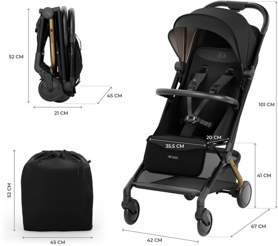 Kinderkraft PILOT2 Kinderwagen - Reisbuggy - Verstelbare buggy - Waterdichte materiaal met UPF50 - Zwenkbare voorwielen - Snel opvouwbaar - Tot 22 kg - Zwart van Merkloos — afbeelding 3