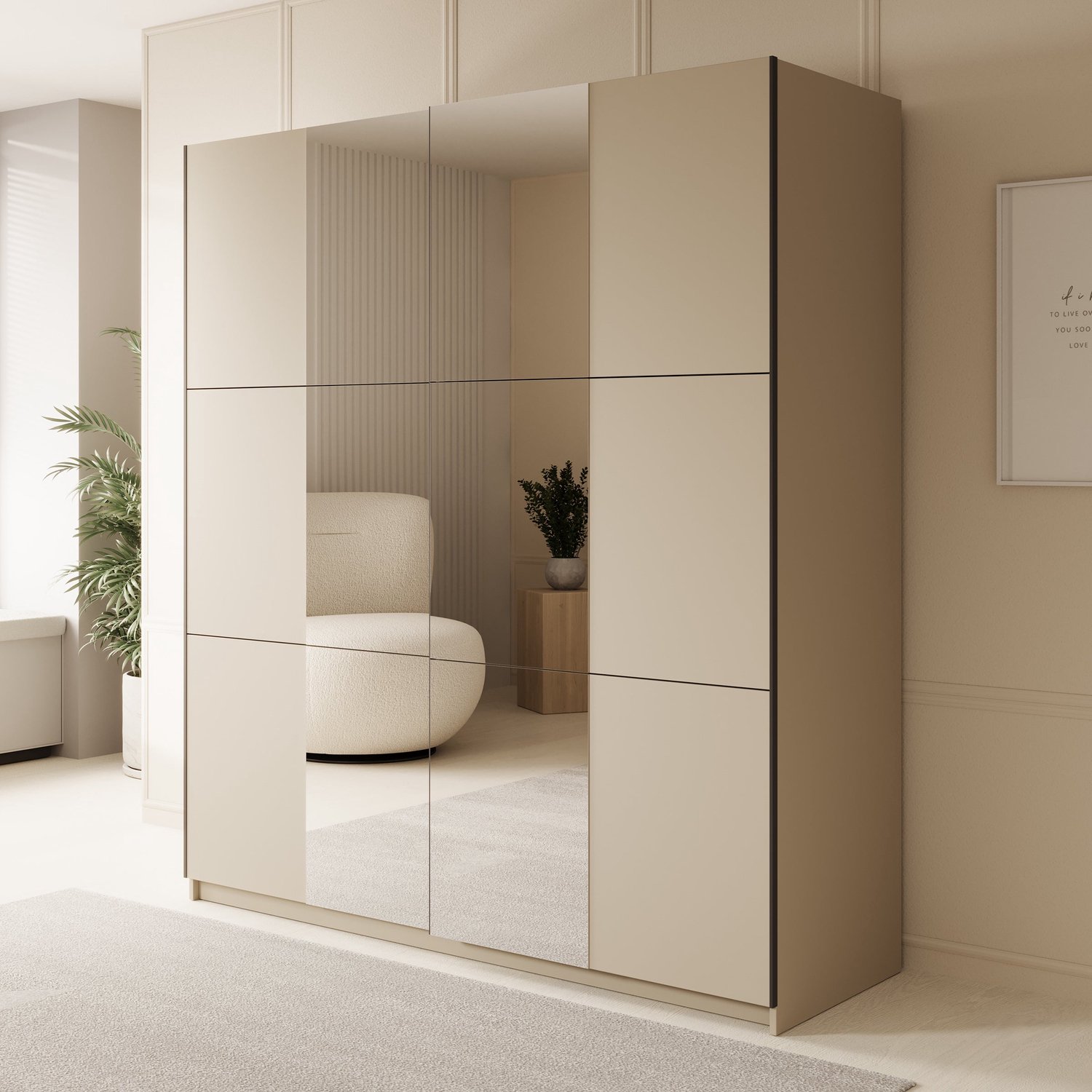 MEUBELLA Luce - Kledingkast met schuifdeuren - Beige - 180x55x201 cm