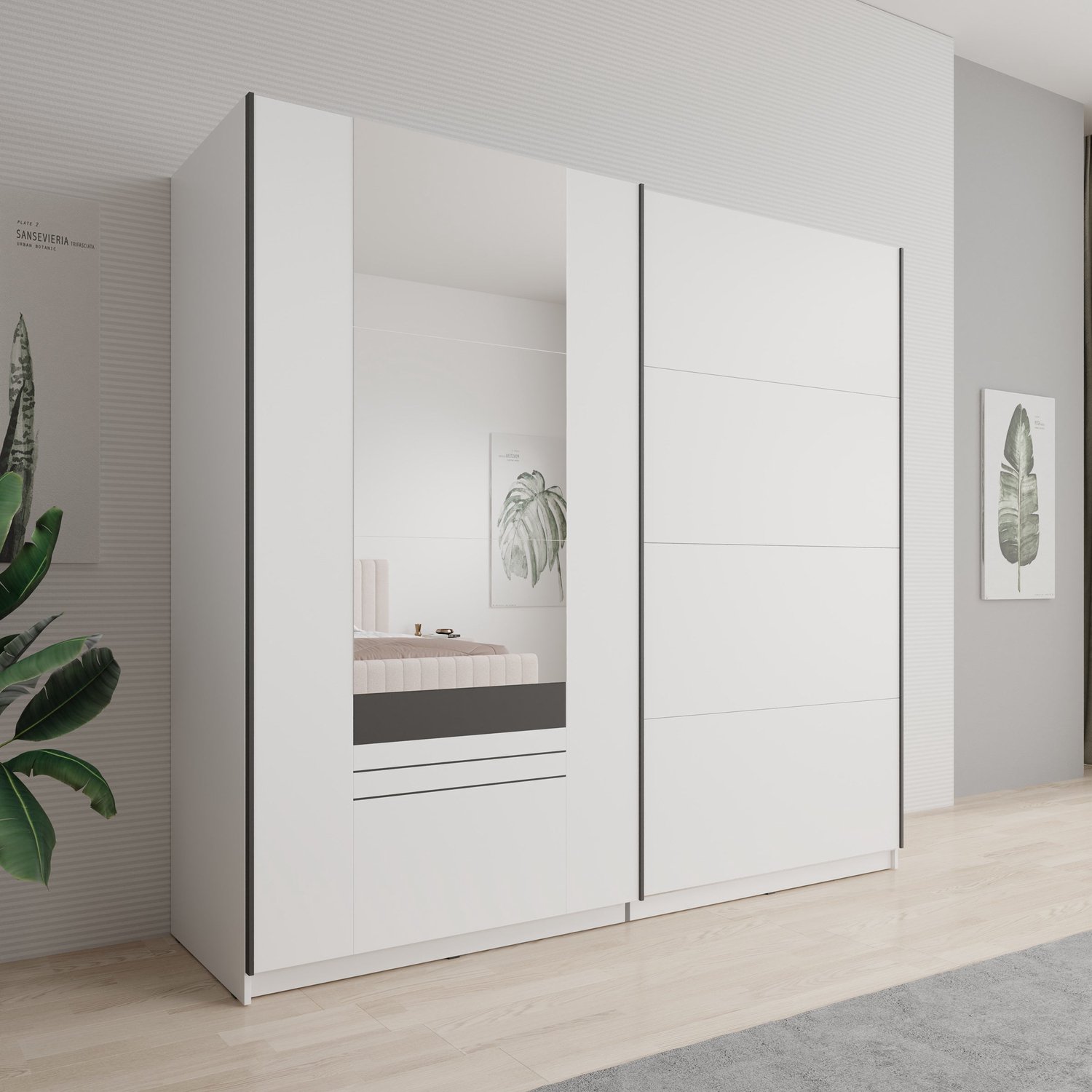 MEUBELLA Basmira - Kledingkast - Schuifdeuren - Wit - 220x62x205 cm