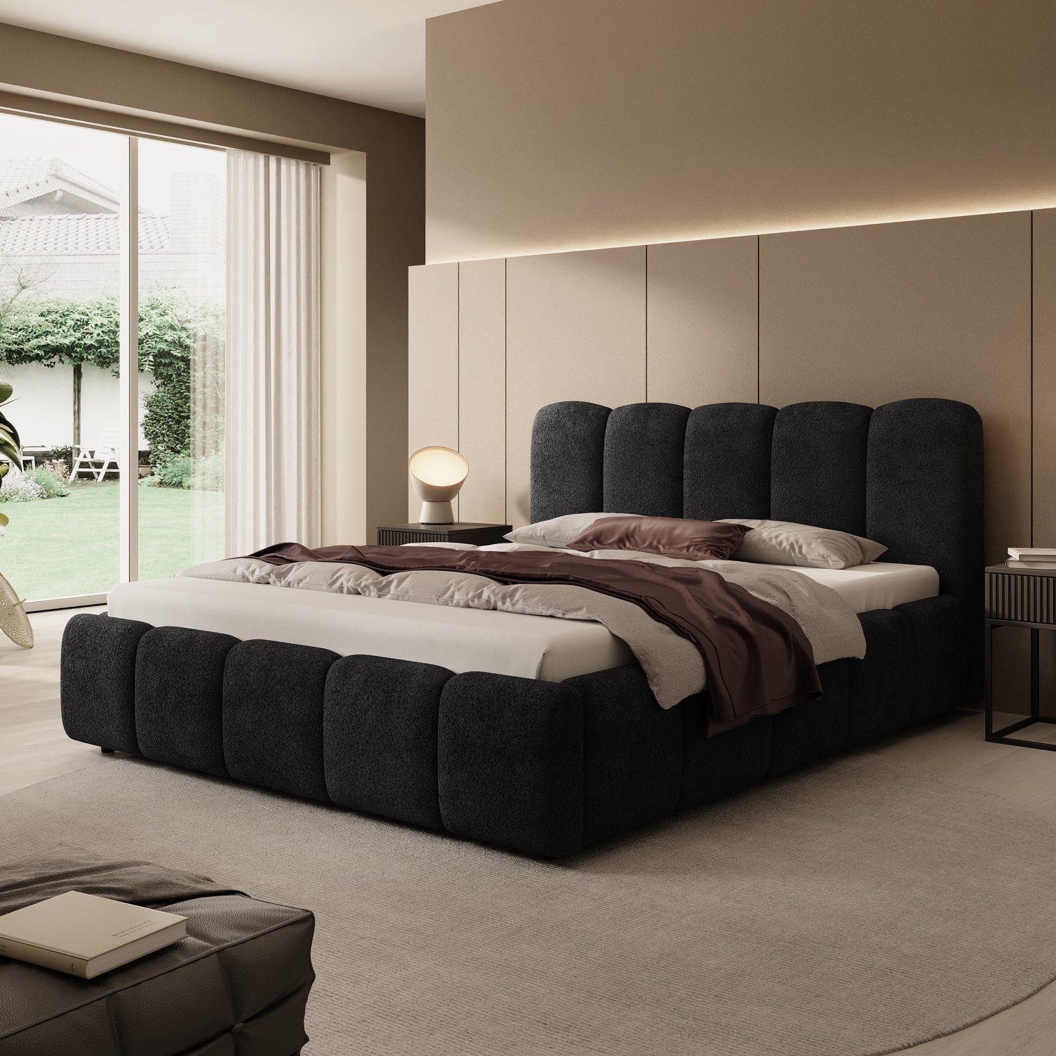 MEUBELLA Tweepersoonsbed Nolena - Zwart velvet - 160x200 cm
