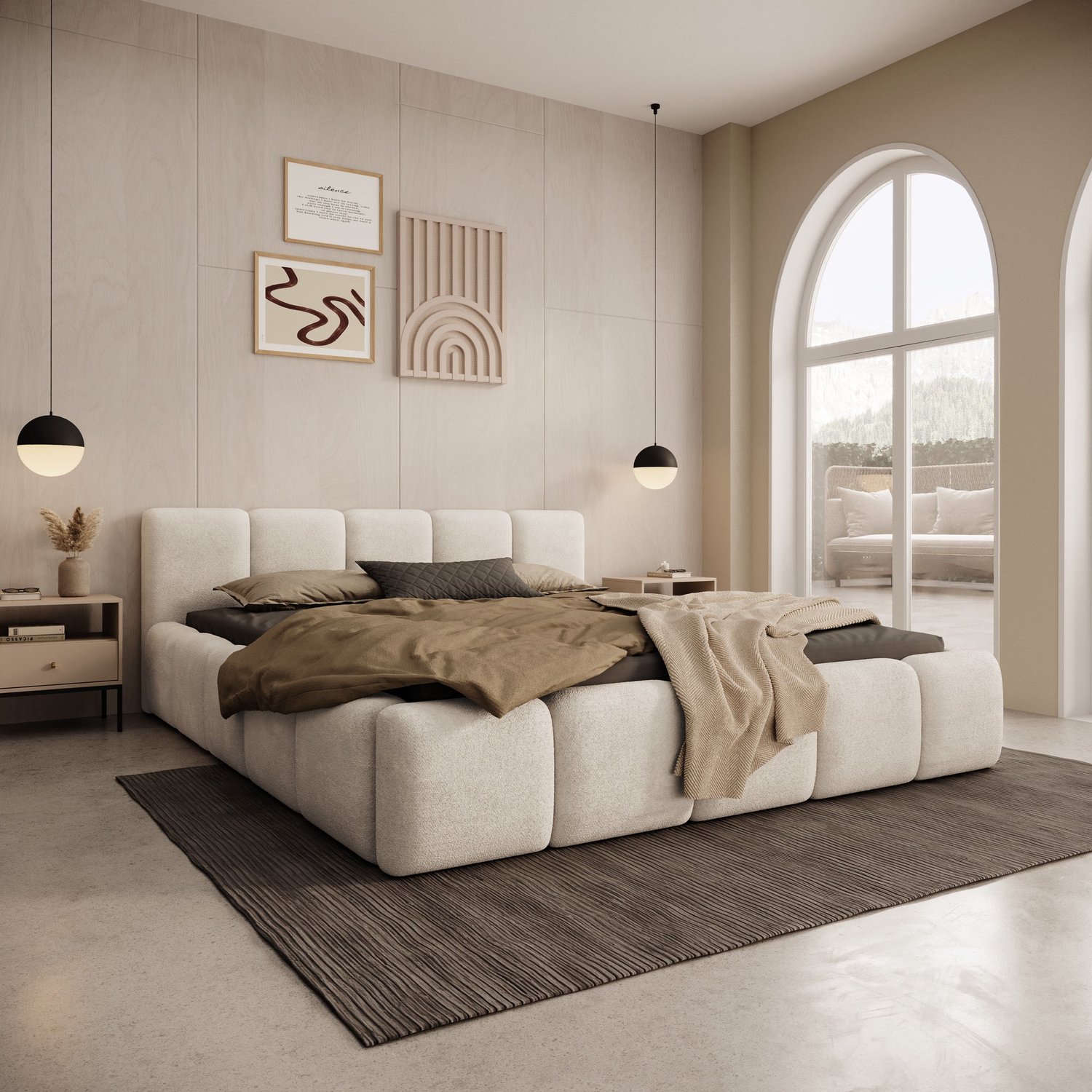 MEUBELLA Karisma - Tweepersoonsbed - Teddystof beige - 160x200 cm