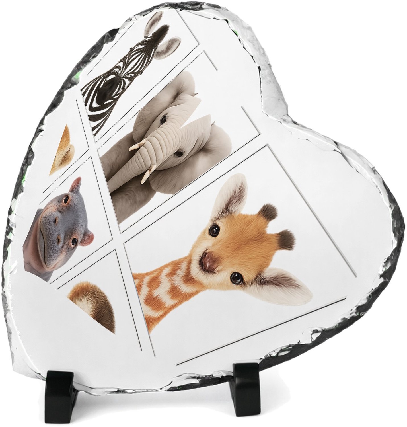 Mr Cadeautjes Leisteen hart 14 x 14 - design Vier rustige dierenportretten in een strak museumgrid | cadeau Wit