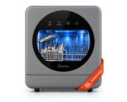 Skoov Vrijstaande mini vaatwasser met waterreservoir - Afwasmachine vrijstaand - Dishwasher - Vaatwas - Met bestekmand - Kleine vaatwasmachine - Smalle - Tafel - Camping - Grijs - Compact - 5 Couverts - 7 wasprogramma’s