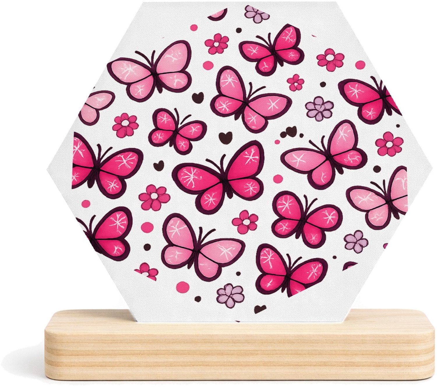 Mr Cadeautjes MDF fotolijst/inleg hexagon 14 x 13 - design Vrolijke all-over print met speelse natuuriconen in plaats v | cadeau Wit