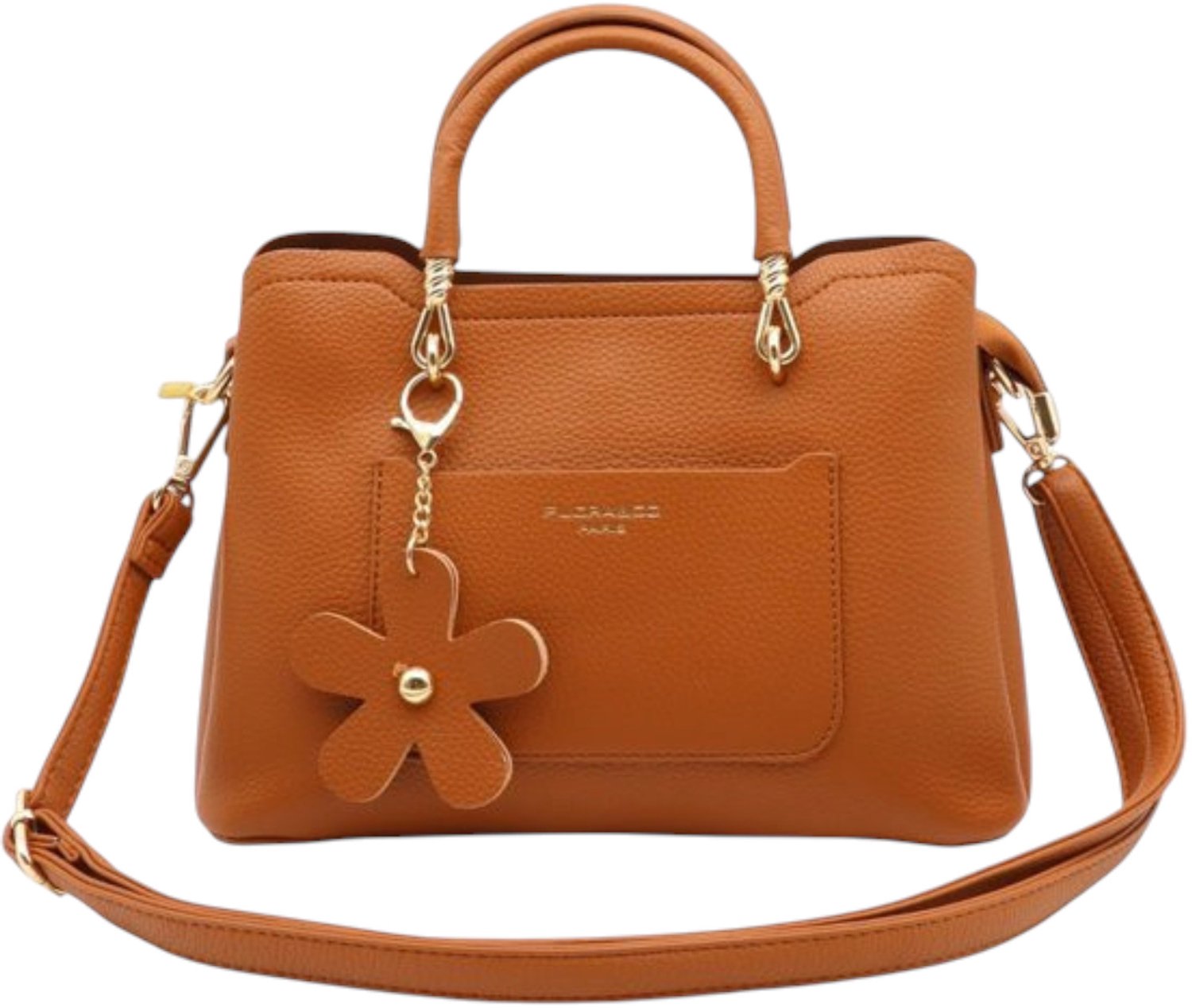 Flora&Co - GABRIELLE - generfd kunstleer - handtas - lange instelbare draagriem - bloemhanger - camel/bruin