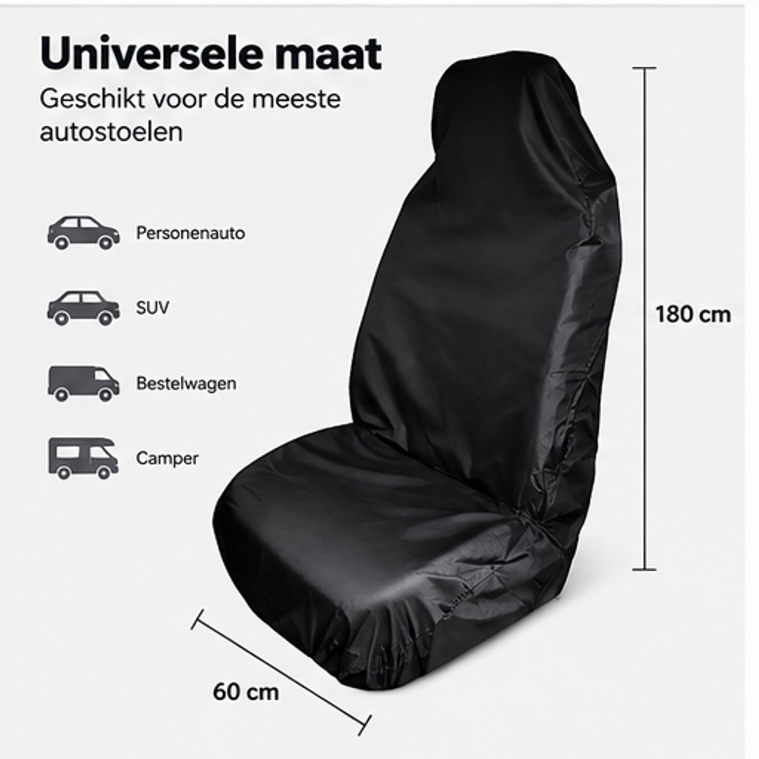 Autostoelhoes Auto - Universele Stoelhoes - Waterafstotende Beschermhoes - 180 x 60 cm - Voorstoel - Zwart – foto 4