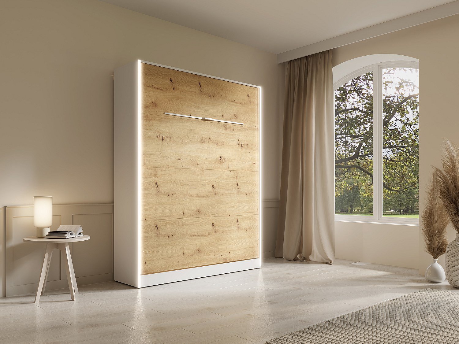 Vente-unique Bedkast hout natuurlijk licht, wit 160 x 200 cm