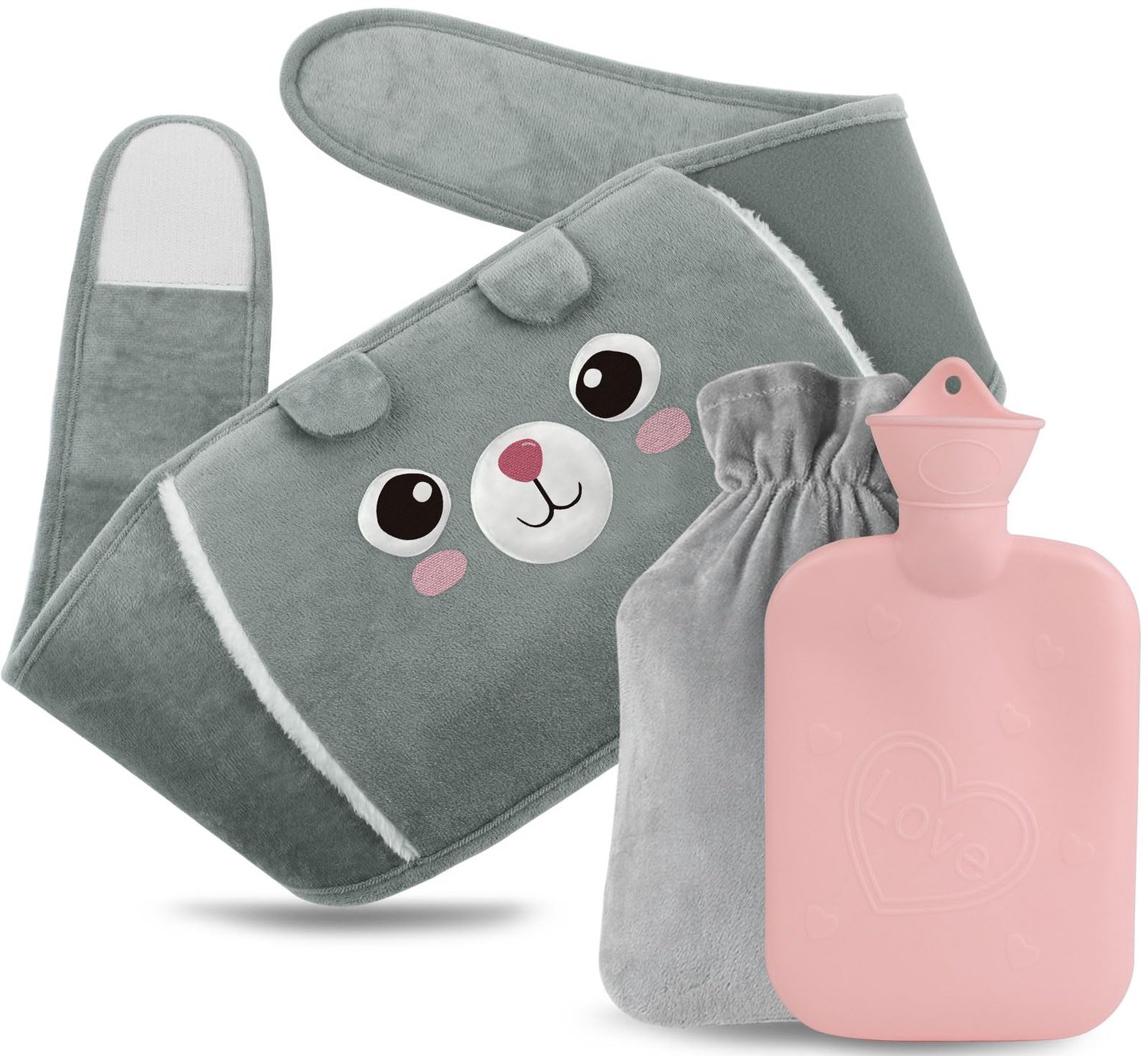 Warmwaterkruik met Riem - Zachte Pluche Hoes en Handwarmer - Warmtekruik voor Nek, Rug, Schouders en Benen