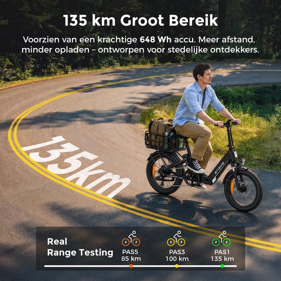ENGWE L20 3.0 Boost Elektrische fiets - Actieradius 135km - Verwijderbare accu 48V13,5Ah - Motor 250W - Shimano 7 versnellingen - Hydraulische schijfremmen - 20 Inch Forenzen E-bike - Fatbike - Zwart - Inclusief fietsslotcombinatie — afbeelding 3
