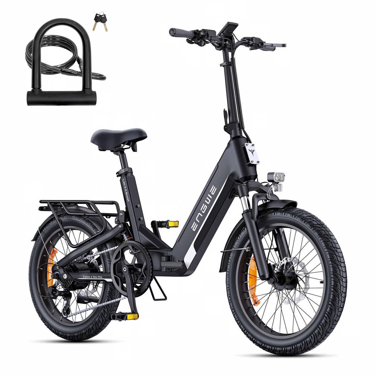 ENGWE L20 3.0 Boost Elektrische fiets - Actieradius 135km - Verwijderbare accu 48V13,5Ah - Motor 250W - Shimano 7 versnellingen - Hydraulische schijfremmen - 20 Inch Forenzen E-bike - Fatbike - Zwart - Inclusief fietsslotcombinatie