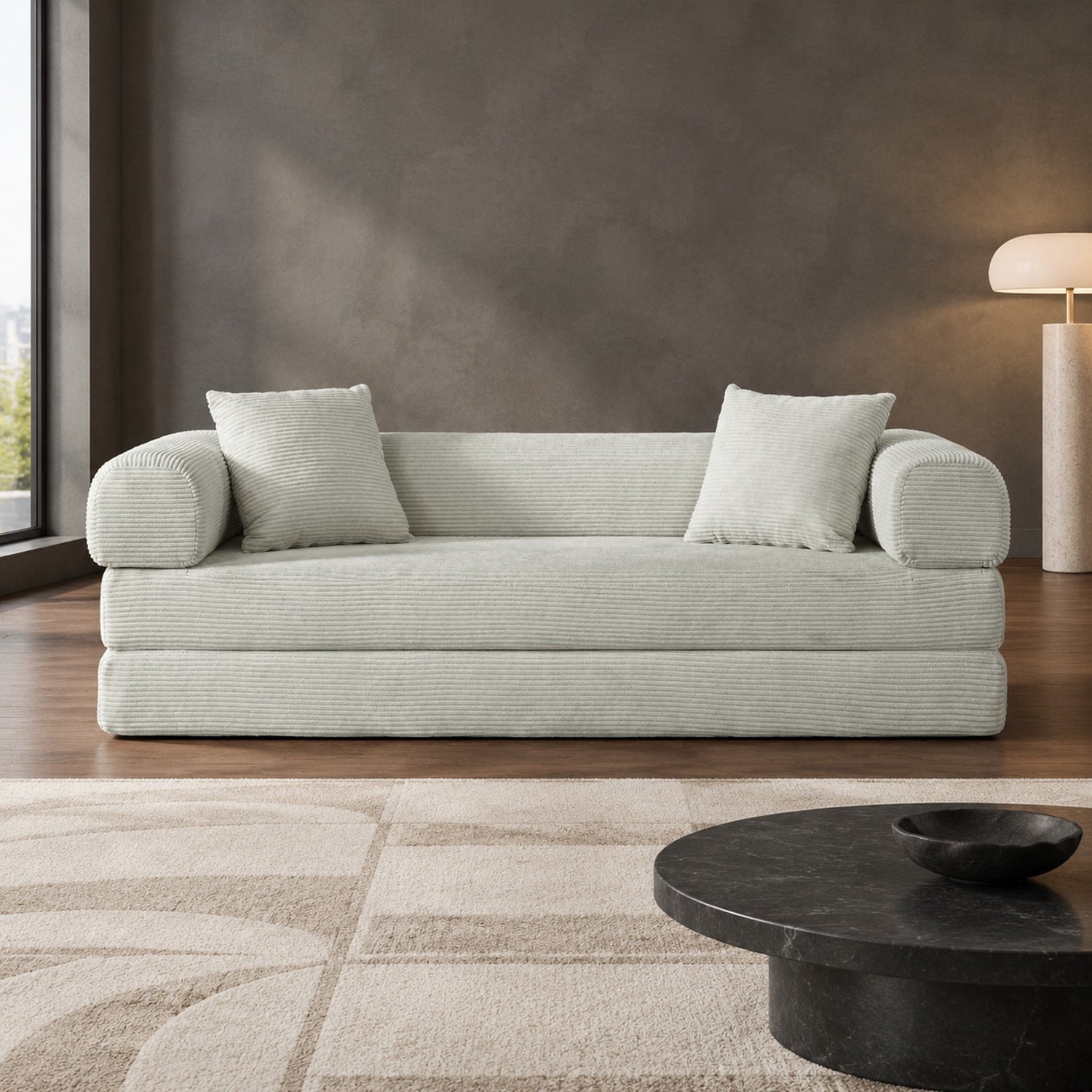 WUVRIE Slaapbank 195x89x59 cm - Modulair en omvormbaar tot eenpersoonsbed - Beige
