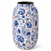 WinQ-Vaas Metaal Delfts Blauw-16x31cm-opvallende goud accenten-16x31cm-Hoge Vazen-Vaas voor bloemen