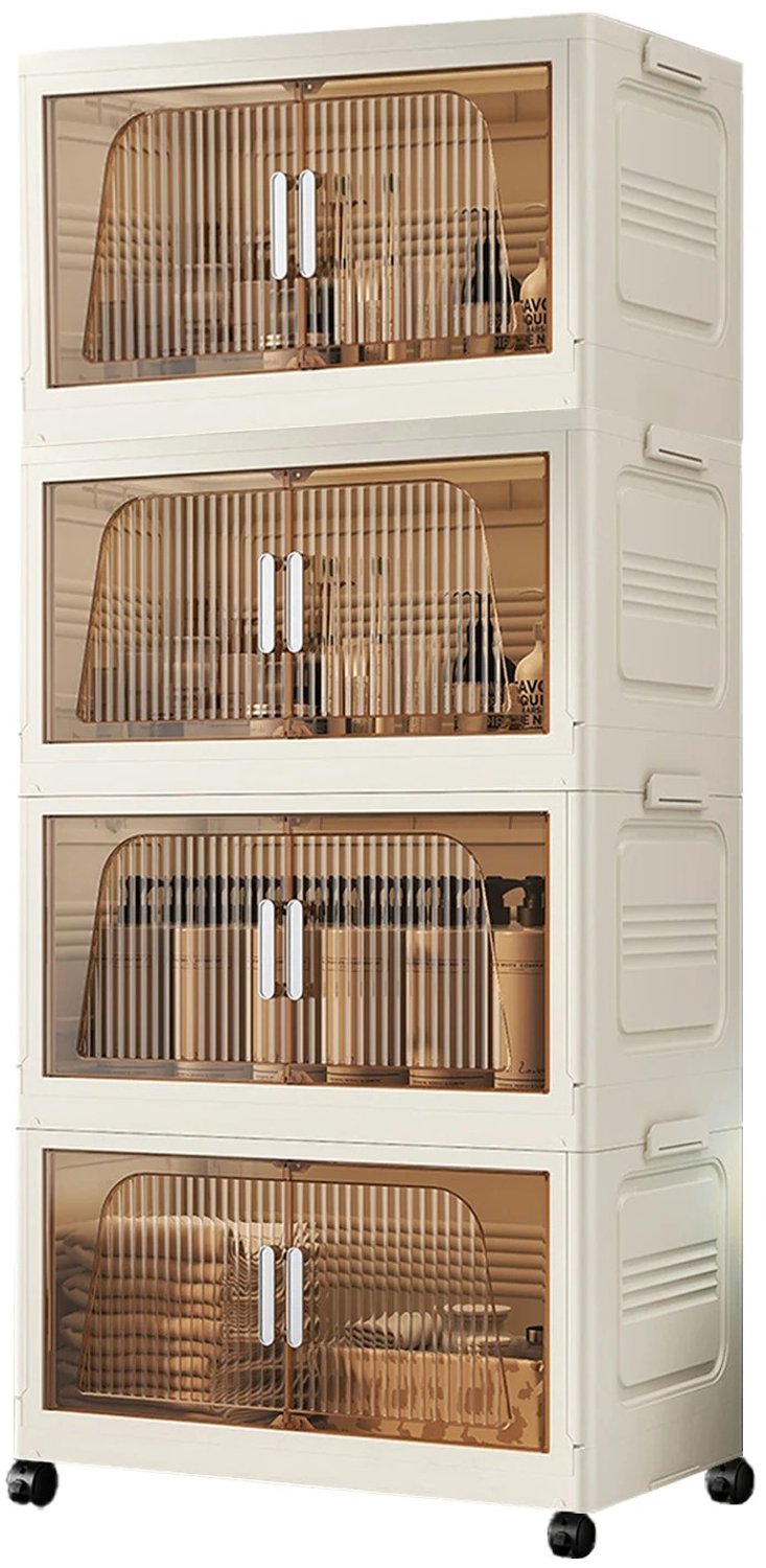 Tremeo Opvouwbare Opbergkast met Wielen - Opbergbakken - Beige - 4-Laags - 135cm hoog - Voor Kleding, Speelgoed en Huishouden