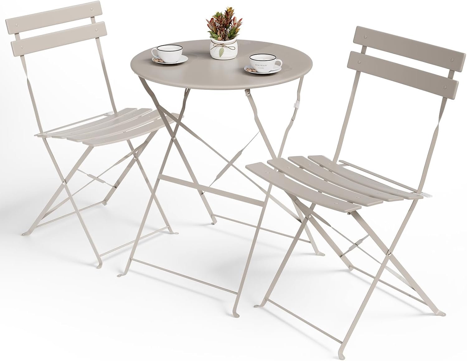 Bistroset 3-delig, inklapbaar, metalen balkonmeubelset voor klein balkon, weerbestendig, tuinmeubelset, 1 klaptafel met 2 klapstoelen, outdoor zitgarnituur voor terras, tuin, grijs
