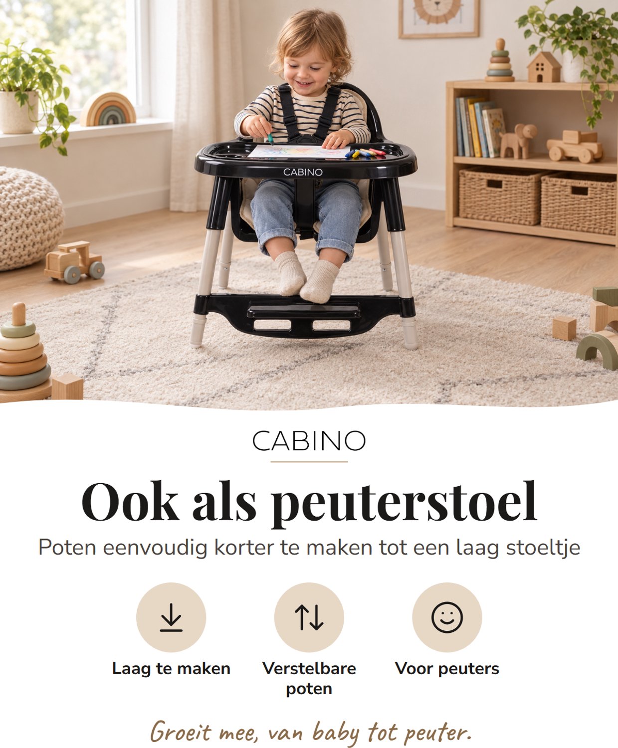Cabino Kinderstoel Situp - Eetstoel Baby – Inclusief Kussen – Verstelbare Baby Eetstoel – 2 in 1 & Peuterstoel – Zwart & Clay – foto 3
