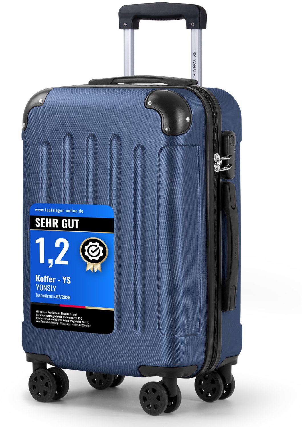 YONSLY Handbagage Koffer - 55cm - 40 L - Cijferslot- 360° Draaibare Wielen - Donkerblauw