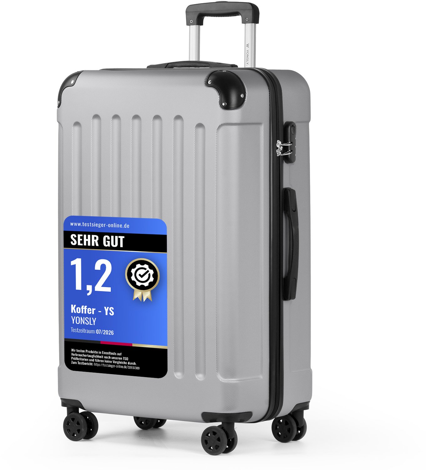 YONSLY Handbagage Koffer - 76 x 49 x 29 cm - 98 L - Cijferslot - 360° Draaibare Wielen - Grote Trolley - Lichtgrijs