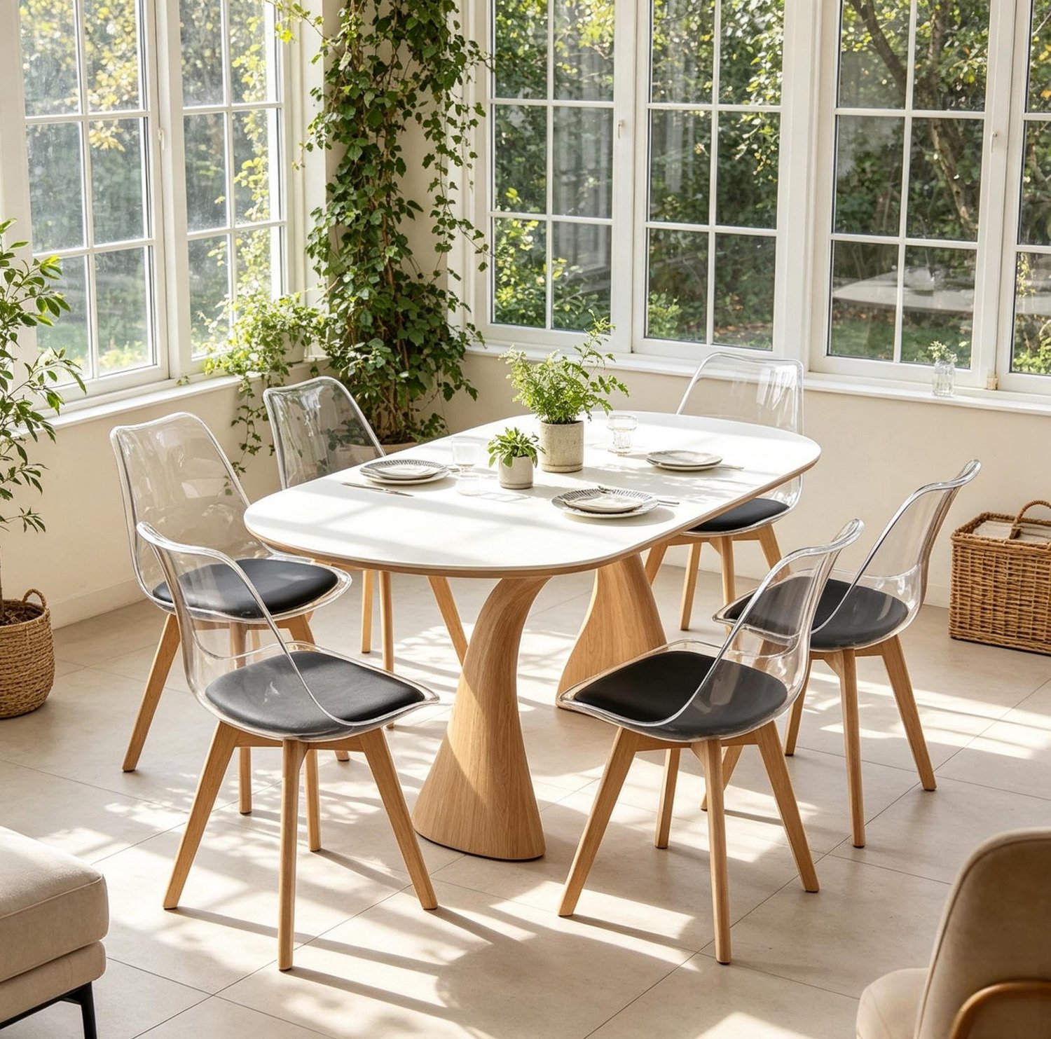MODFU Eetkamerstoel Set Van 6 - Kunstleren Kussen - Houten Poten - Zwart