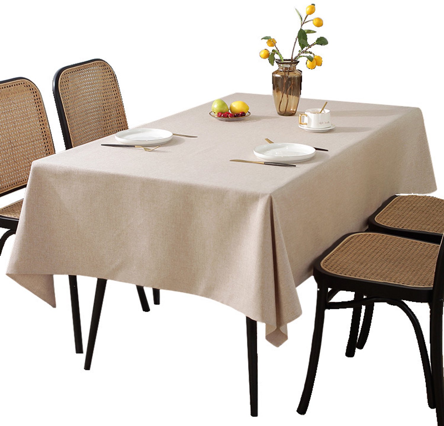 Klassiek rechthoekig tafellaken - katoen-linnen materiaal - wasbaar tafelkleed - keuken- en eetkamerdecoratie - koffie-linnen kleur - water- en olieafstotende coating - 140*180 cm