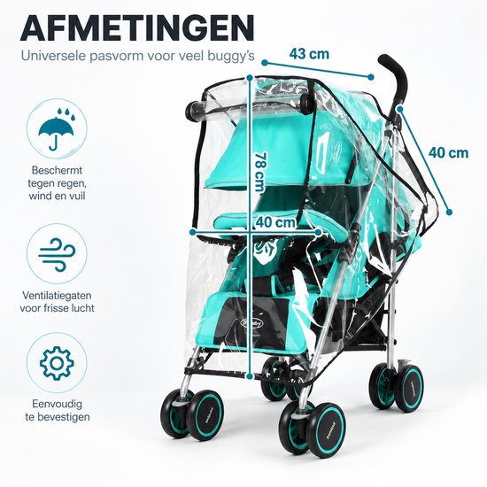 Regenhoes Kinderwagen Universeel - met Kijkvenster en Ventilatie - Waterdichte PEVA Buggyhoes - Opvouwbaar - Transparant — afbeelding 5