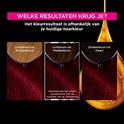 Grafiek toont kleurresultaten van lichtblond tot zwart haar met de permanente rode haarkleuring.