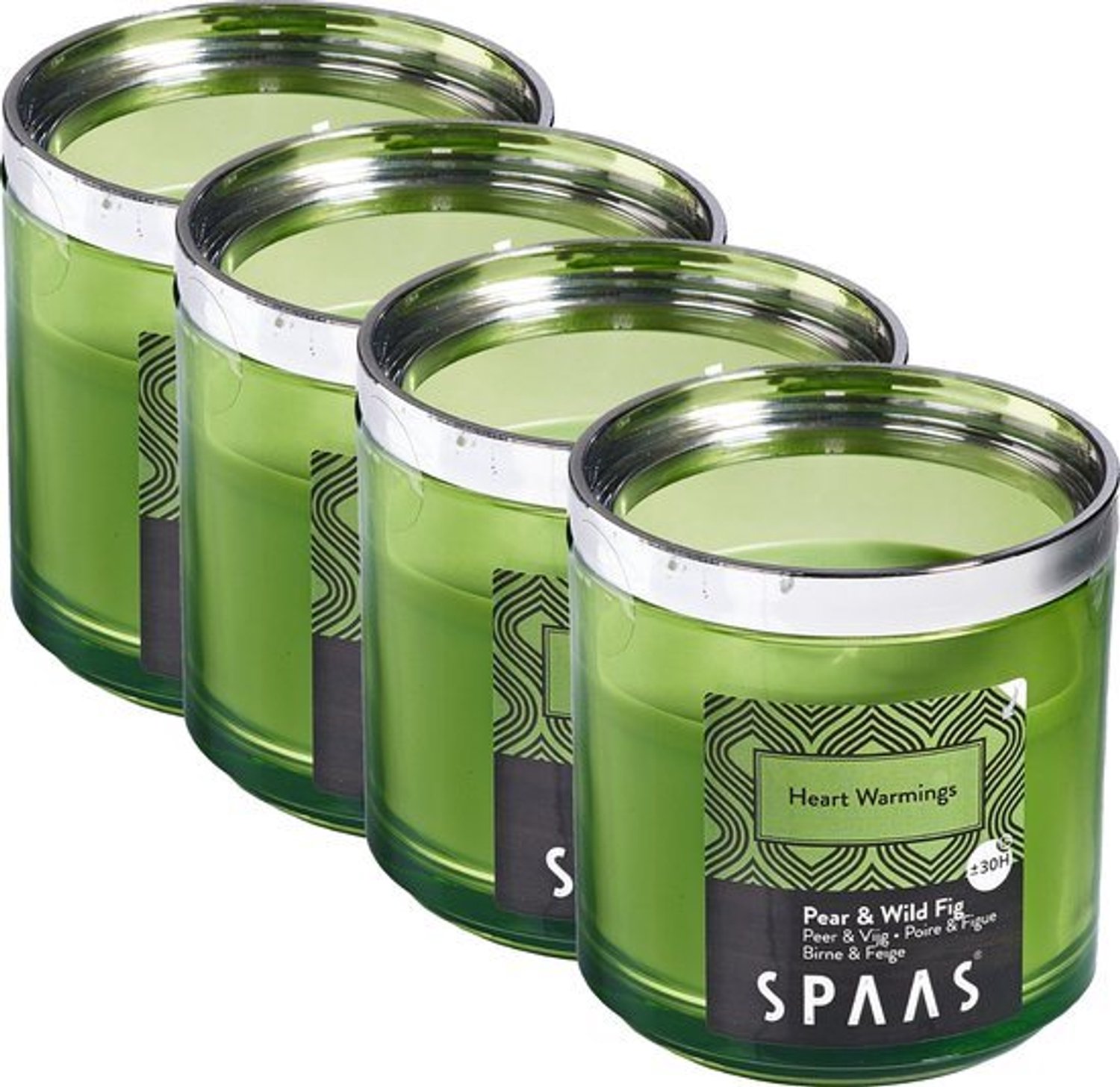 SPAAS Geurkaarsen in Glas - Heart Warmings - circa 30u - 4 kaarsen Lentegroen