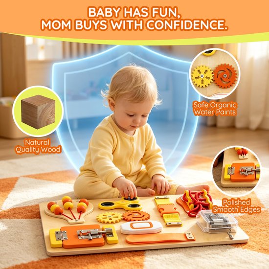 Montessori Busy Board – Houten Baby Speelgoed - Sensorisch en Motoriek Speelgoed voor Kinderen - Educatief Activiteitenbord — afbeelding 4