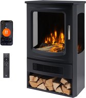 Dimplex Oakridge Elektrische Sfeerhaard Vrijstaand – Elektrische Kachel met Verwarming 1 of 2 kW – Elektrische Haard met Optiflame LED-vlambeeld – Glas aan 3 Zijden – Wifi met Glen Dimplex Connect-app – Weektimer – Zwart – Voor Ruimtes tot 60 m³