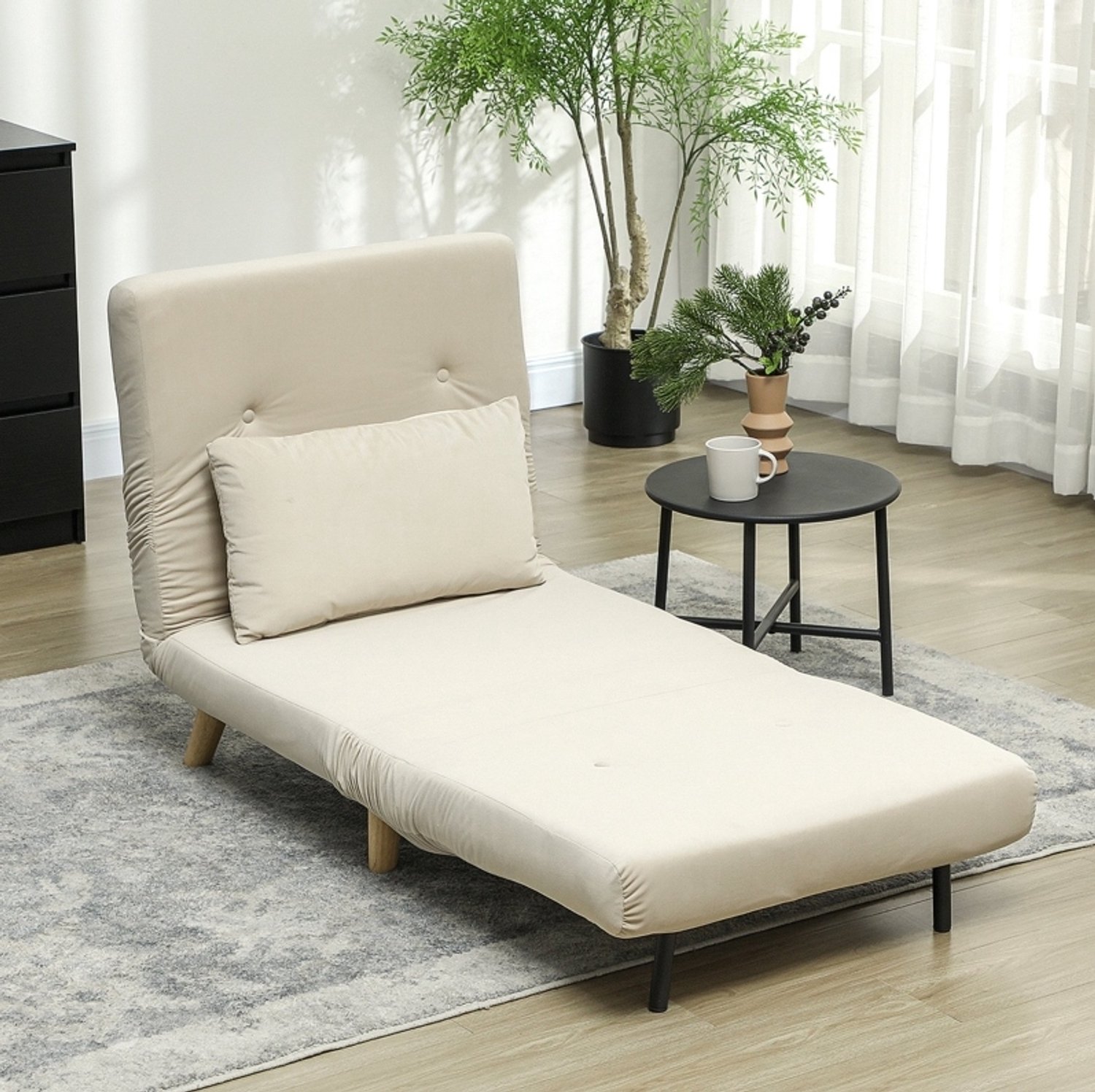 FloraGrace Fauteuil 72 X 78 X 79 Cm – Drievoudige Slaapstoel Met 6 Standen – Voor Woonkamer En Logeerkamer – Fluweel – Beige