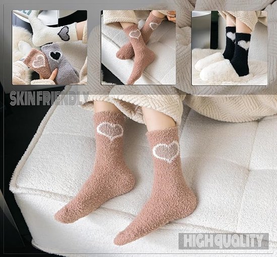 5 Pack Fluffy Huissokken - Warme Fleece Sokken - Huissokken Dames - Gevoerde Sokken - Slaapsokken - Dikke - cadeau voor verjaardagen, Kerstmis, Valentijnsdag, Moederdag en Nieuwjaar — cadeau in Mode & Accessoires - foto 7