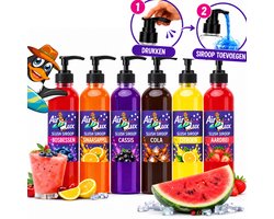 Airlux Slush Puppy Siroop drukpomp - Slush Siroop - 6 Verschillende Smaken - 6x250ml - Druk pomp - Slush Puppy - Slush Puppy Maker - Slush Puppy Siroop - Kola - Bosbessen - Sinaasappel - Cassis - Aardbei - Citroen