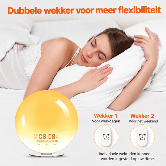 NAXSIR - wake up light - wekker met licht - zonsopgang simulatie - fm radio - slaapgeluiden - nachtlamp van NAXSIR — afbeelding 5