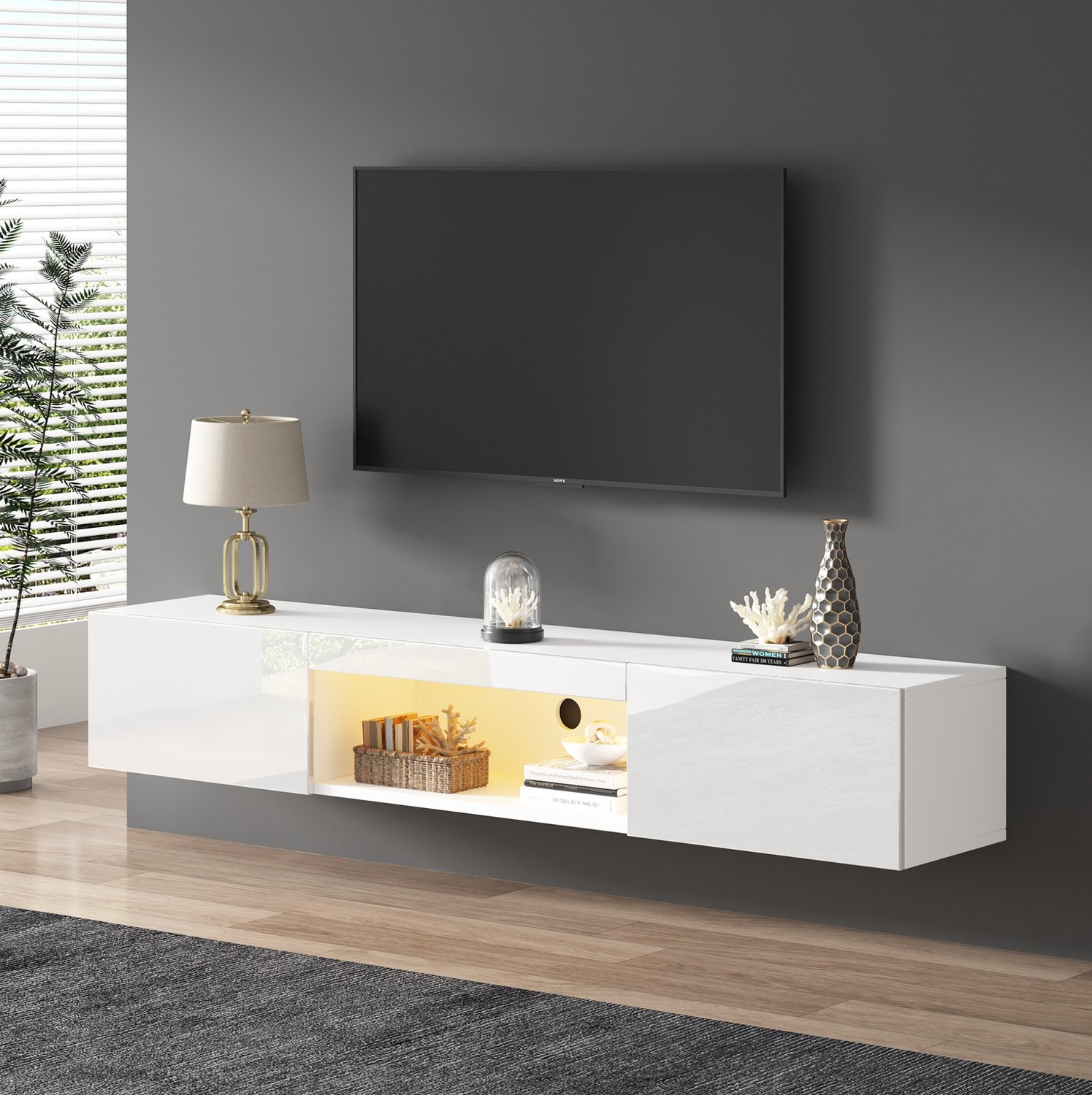 Maisentiel Hangend tv-meubel 160 x 31 x 22 cm met led en app-bediening - wit