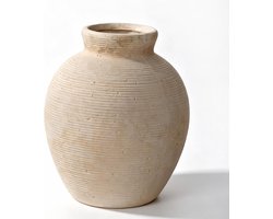 Ceramische Vaas - Diep Witte Retro Bloemenvaas - Landelijke Vaas - Vintage Vaas - Tafelvaas - Waterdicht - Voor Woonkamer & Eettafel - 19cm