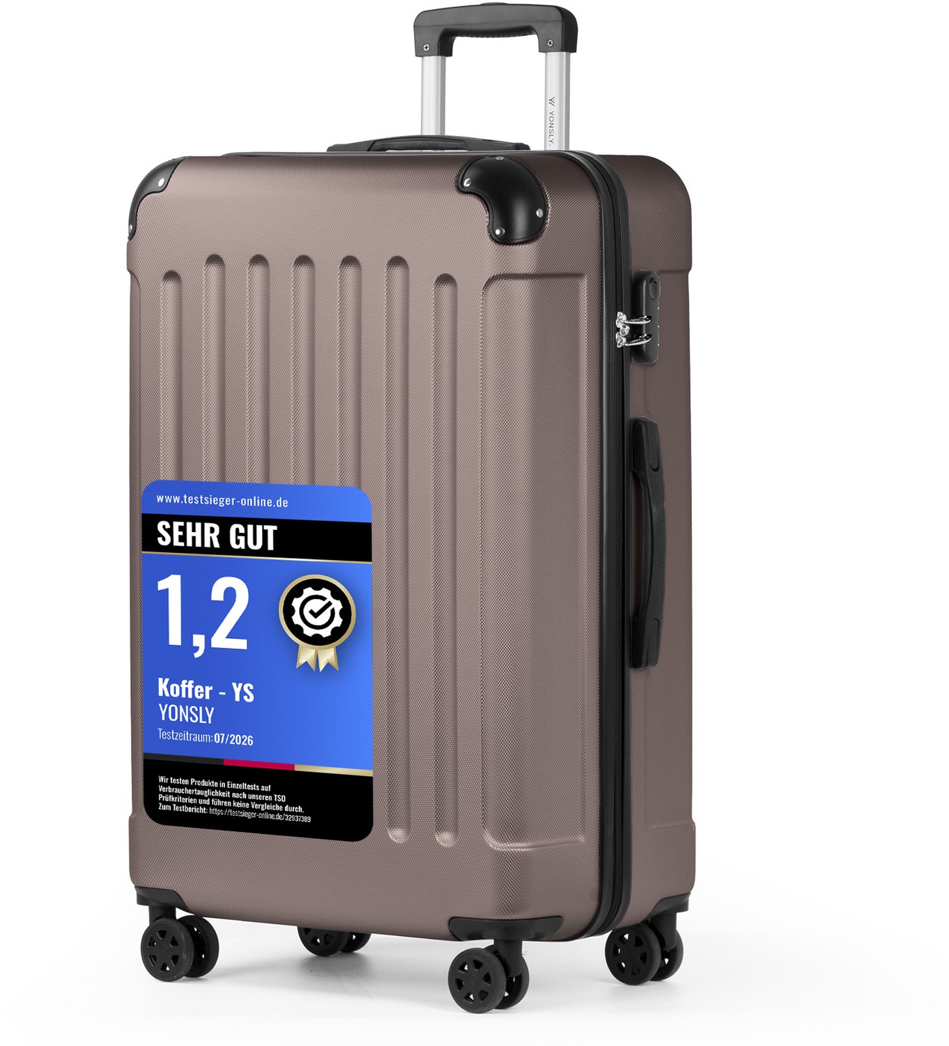 YONSLY Handbagage Koffer - 76 x 49 x 29 cm - 98 L - Cijferslot - 360° Draaibare Wielen - Grote Trolley - Braun