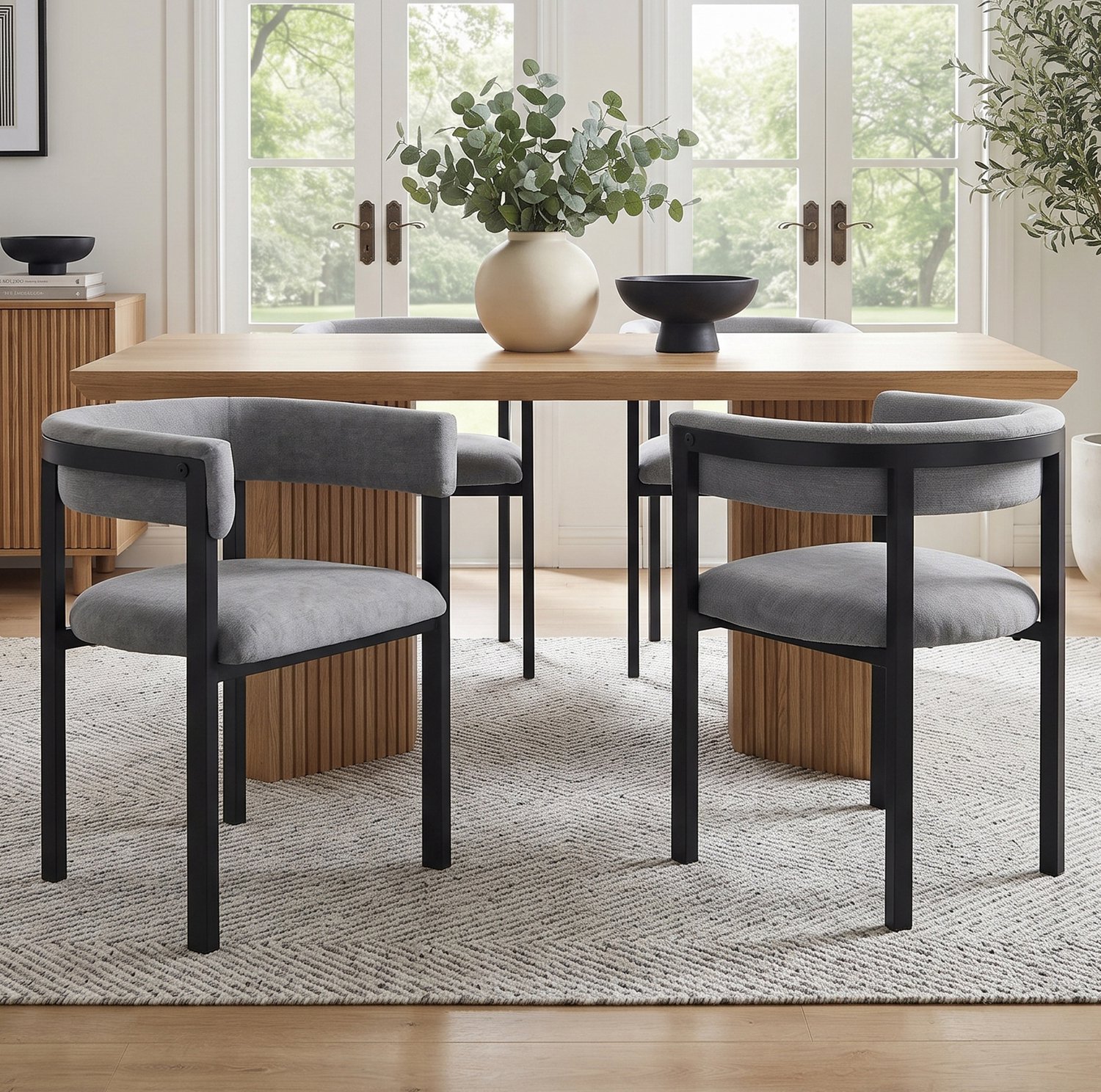 Maisentiel Eetkamerstoelen set van 2 - 61 x 50 x 76 cm - Chenille - Grijs - met armleuningen