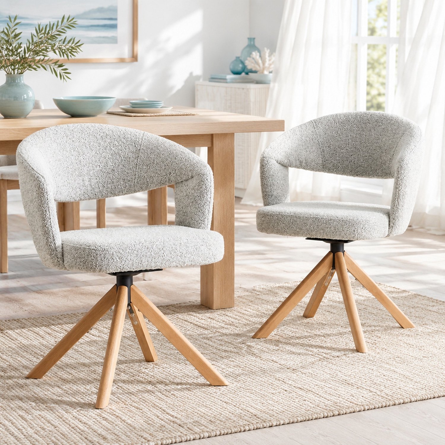 CHICFURN Eetkamerstoel set van 2 - Draaibaar - Houten poten - Lichtgrijs