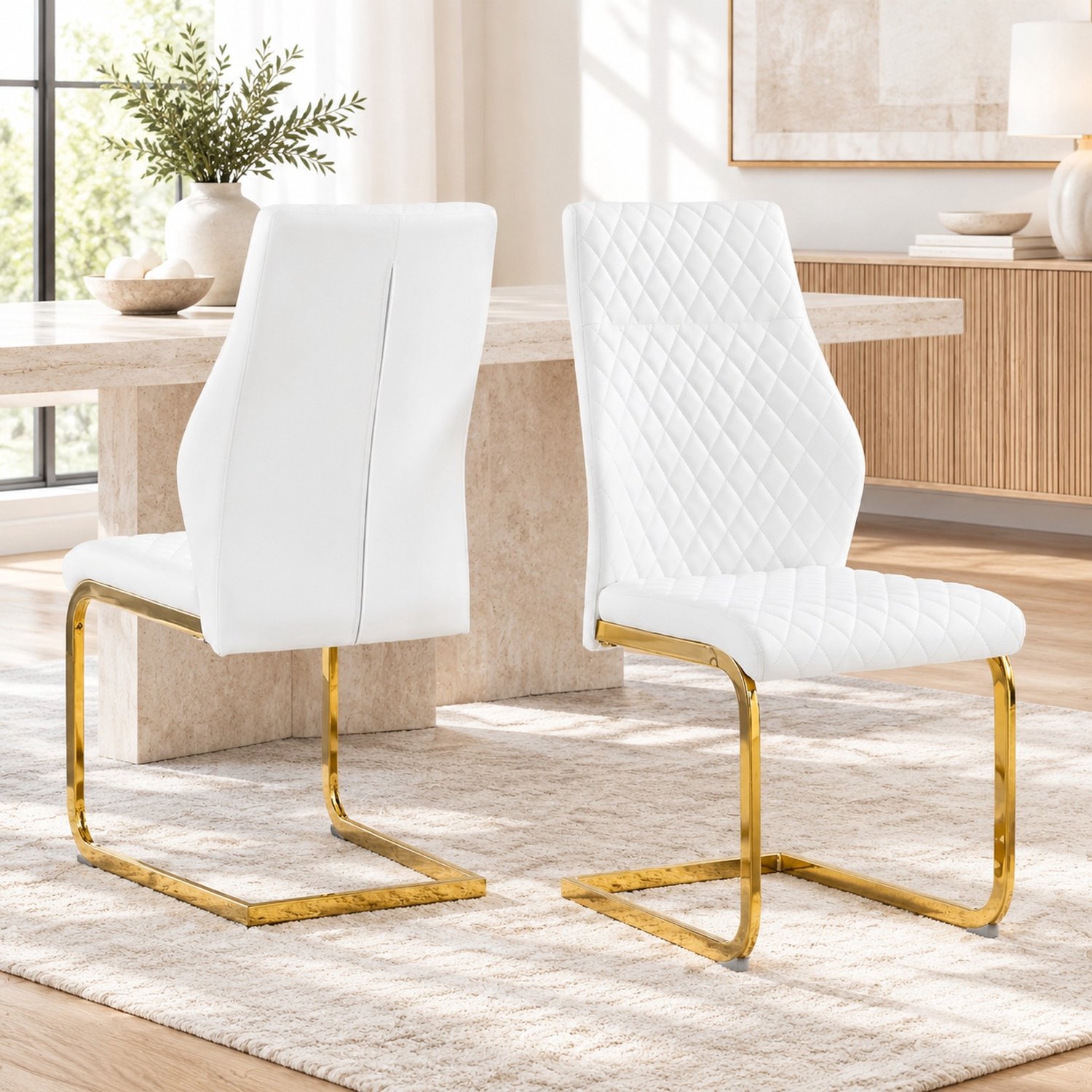 CHICFURN Eetkamerstoel - Hoge rugleuning - Set van 2 - Wit en goud