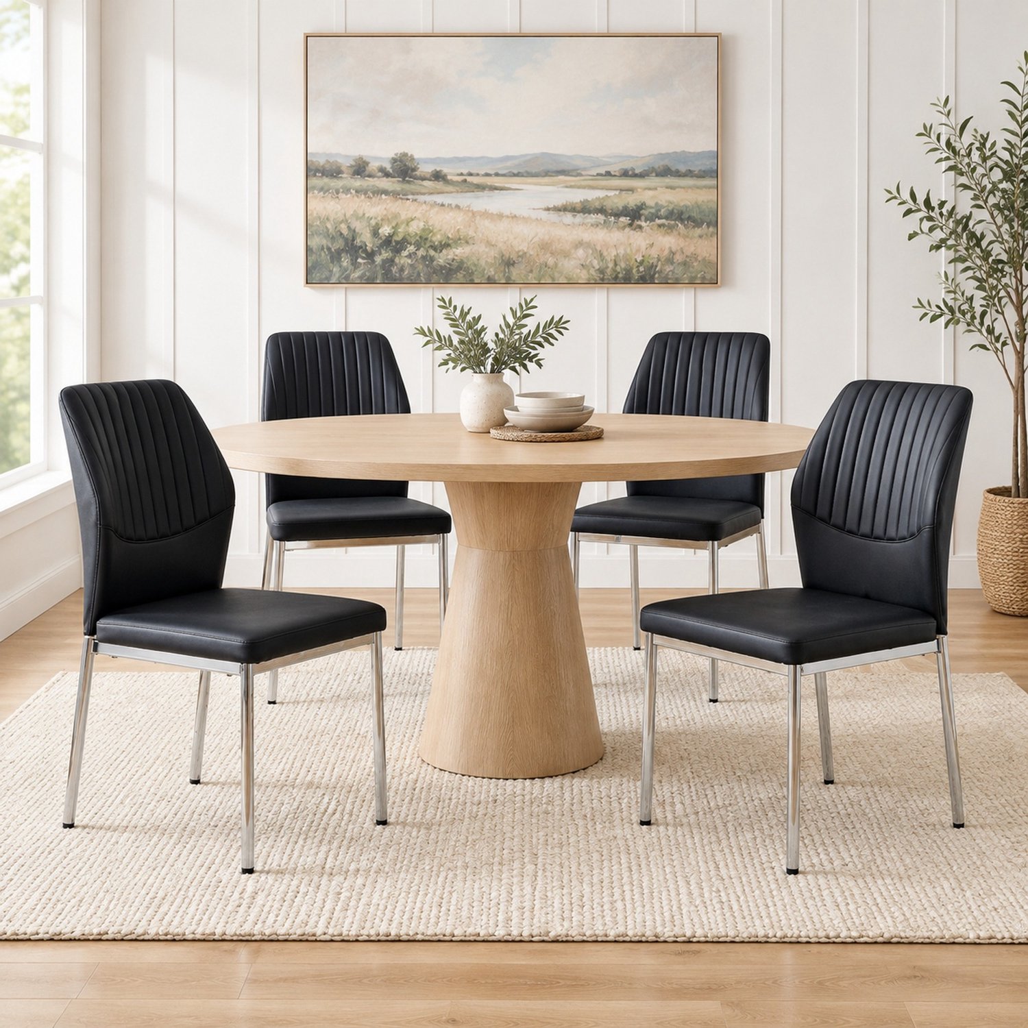 CHICFURN Eetkamerstoel - Set van 4 - Metalen poten - Zwart en zilver