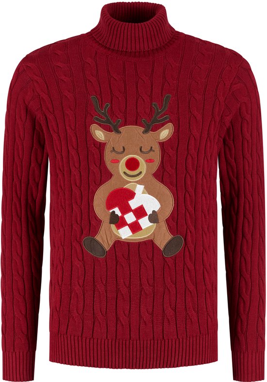 Happy Seasons Foute Kersttrui Dames & Heren - Christmas Sweater - 100% Biologisch Katoen - Mannen & Vrouwen "Lief rendier" Maat XL/2XL